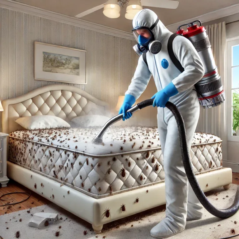 Spécialiste en désinsectisation traitant une infestation de punaises de lit à Biot.