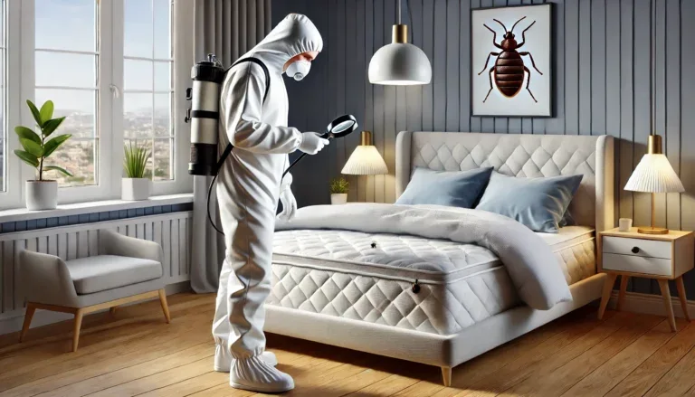 Technicien professionnel inspectant une chambre pour des punaises de lit à Cagnes-sur-Mer