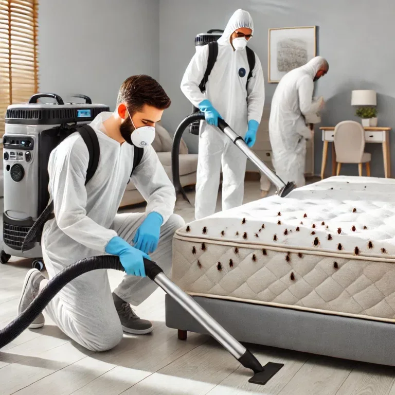 Professional cleaning team using high-tech equipment to eliminate bed bugs in a home in Juan-les-Pins