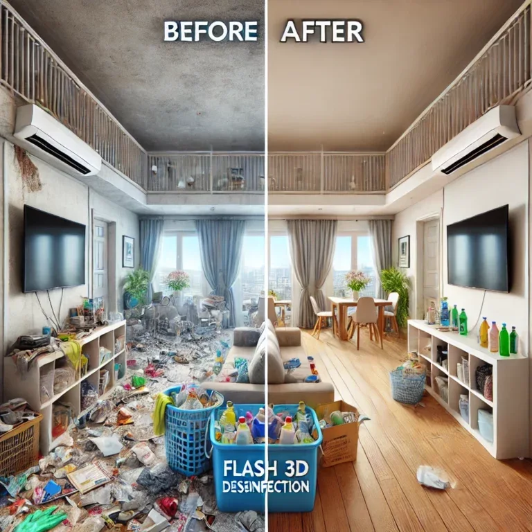 Appartement à Nice avant et après l'intervention de nettoyage extrême de Flash 3D Désinfection.
