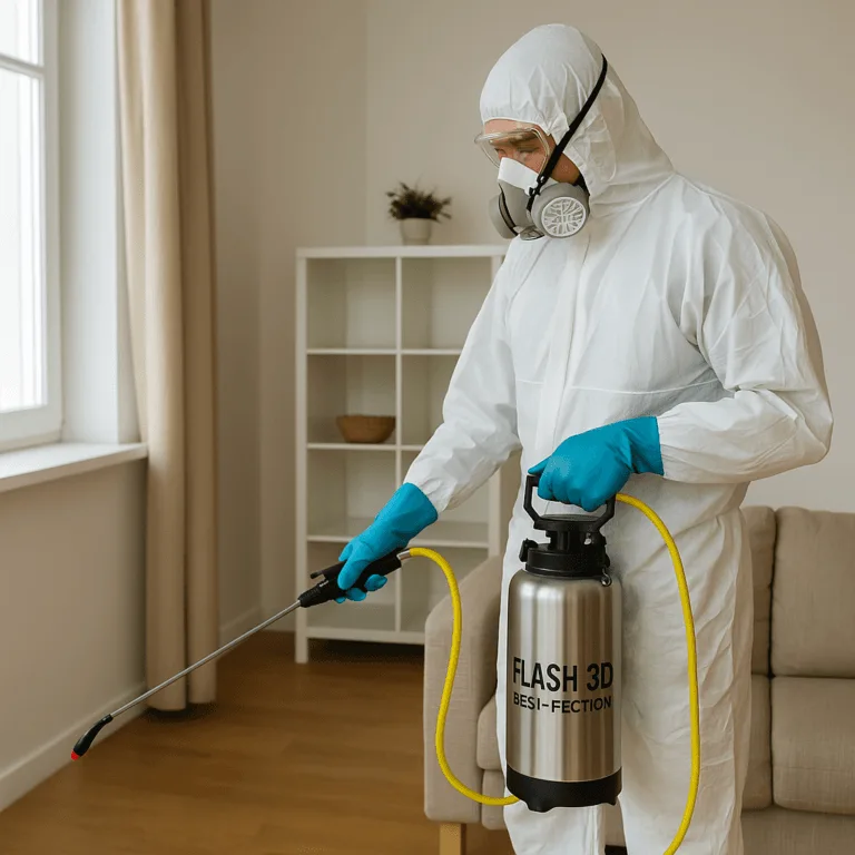 Technicien de désinsectisation intervenant dans une maison à Ploubalay