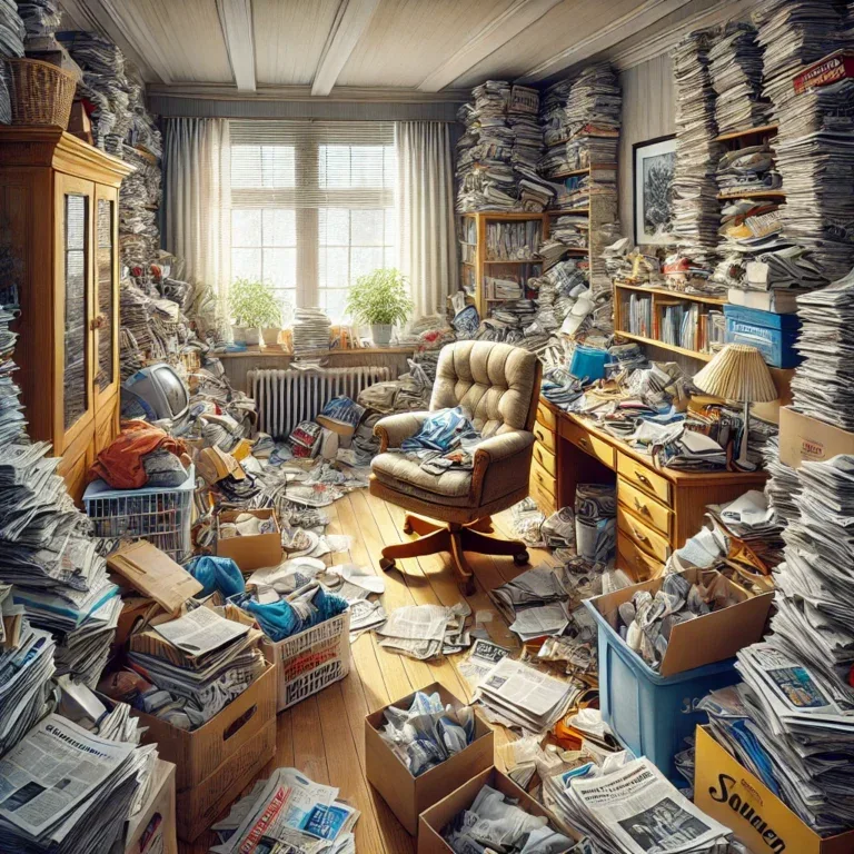Exemple d'une pièce encombrée par l'accumulation compulsive.