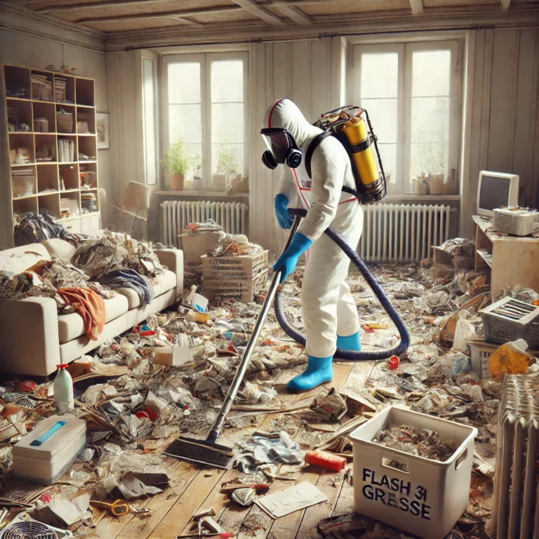 technicien nettoyant un appartement après syndrome de Diogène à Grasse.