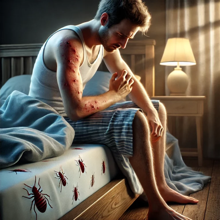 Personne se réveillant avec des démangeaisons dues à des piqûres de punaises de lit.