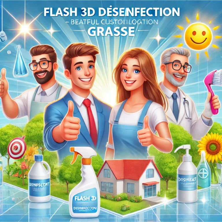Clients heureux montrant leur satisfaction dans un environnement propre et désinfecté, avec des symboles de désinfection et des touches de nature et de soleil.
