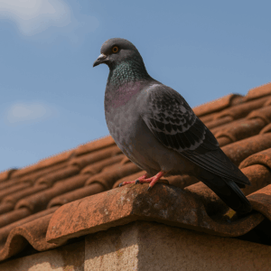Pigeon posé sur le rebord d’un bâtiment résidentiel en centre-ville