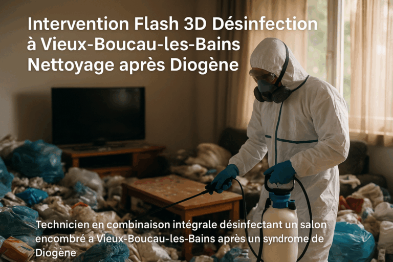 agent en combinaison de protection désinfectant une pièce insalubre à Vieux-Boucau-les-Bains avec les services Flash 3D Désinfection