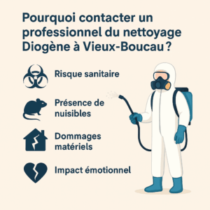 nfographie listant les raisons de faire appel à un professionnel pour un nettoyage après Diogène à Vieux-Boucau-les-Bains