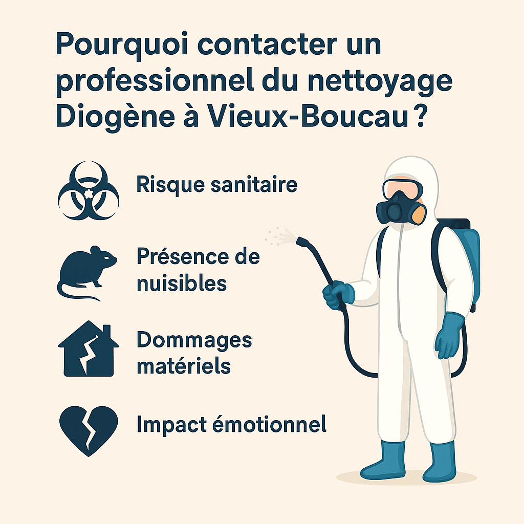 nfographie listant les raisons de faire appel à un professionnel pour un nettoyage après Diogène à Vieux-Boucau-les-Bains