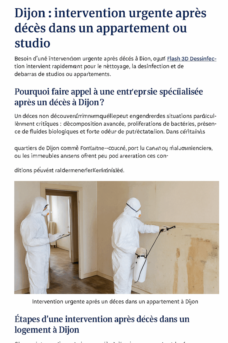 Deux agents en tenue blanche désinfectent un appartement après un décès à Dijon