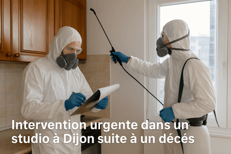 Deux agents désinfectent une cuisine à Dijon après un décès