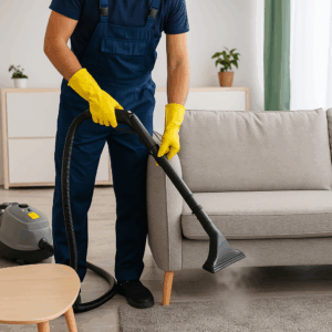 Nettoyage à la vapeur d’un canapé dans un appartement remis en état à Chenôve