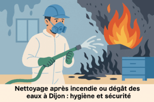 Technicien de désinfection intervenant dans un appartement inondé à Dijon