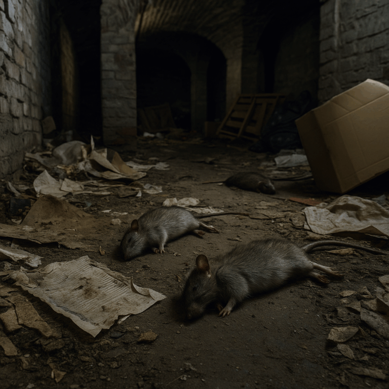 Cave sombre et humide montrant les signes d’une infestation de rats à Dijon