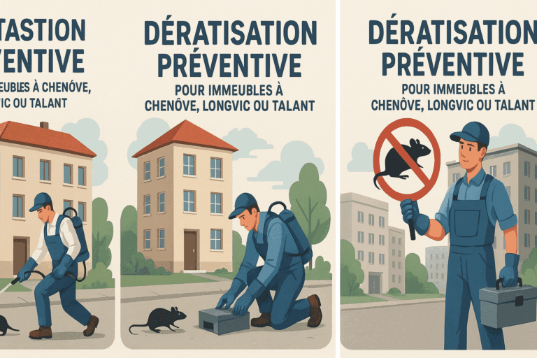 Technicien en uniforme pulvérisant un produit anti-rongeurs devant un immeuble à Chenôve