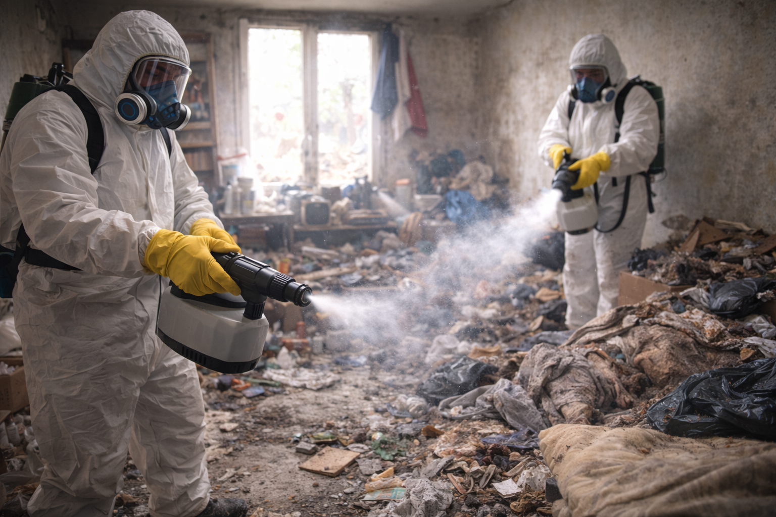 Désinfection post-mortem et nettoyage après syndrome de Diogène par Flash 3D Désinfection